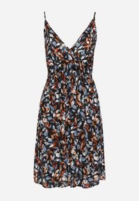 Born2be - Czarno-Niebieska Bawełniana Sukienka na Regulowanych Ramiączkach z Gumką w Talii Dimitssa. Okazja: na spacer, na imprezę. Typ kołnierza: dekolt w kształcie V. Kolor: czarny. Materiał: bawełna. Długość rękawa: na ramiączkach. Sezon: lato. Styl: elegancki #4