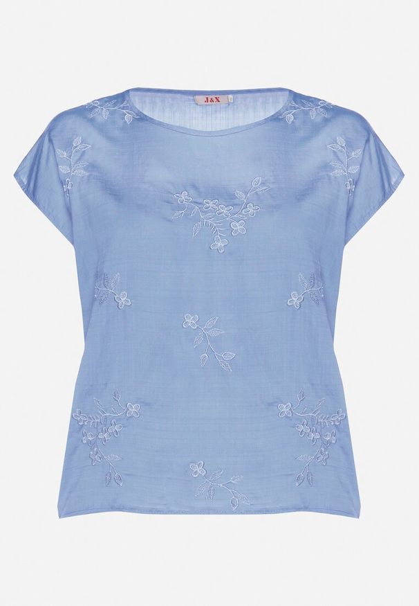 Born2be - Niebieska Bluzka z Haftem i Sznurkiem Przy Dekolcie Mepaya. Okazja: na co dzień. Kolekcja: plus size. Kolor: niebieski. Długość rękawa: krótki rękaw. Długość: krótkie. Wzór: haft. Sezon: lato. Styl: klasyczny, elegancki, casual
