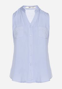 Born2be - Niebieska Wiskozowa Koszula Ozdobiona Kieszeniami Lumevare. Okazja: na co dzień. Kolor: niebieski. Materiał: wiskoza. Wzór: aplikacja. Styl: elegancki, casual