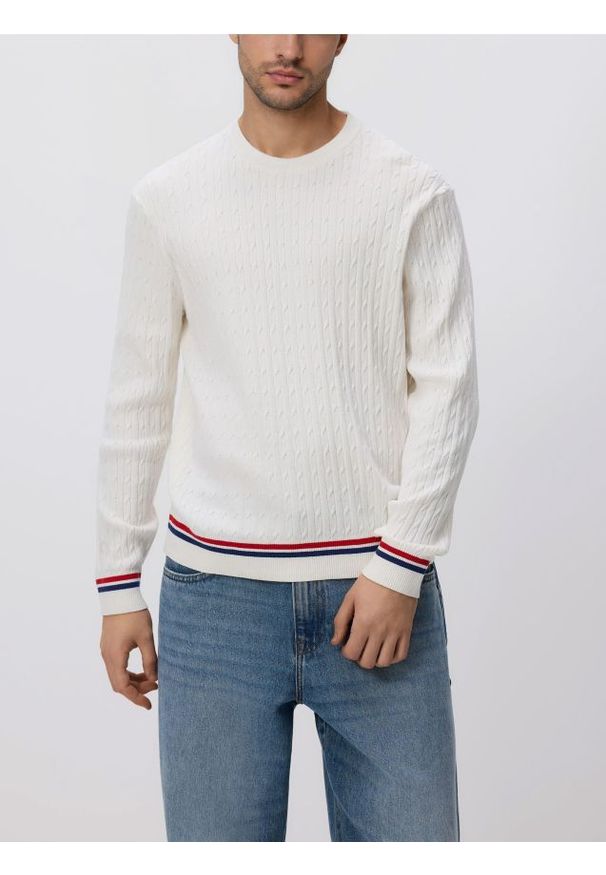 Reserved - Strukturalny sweter z bawełną - biały. Kolor: biały. Materiał: bawełna