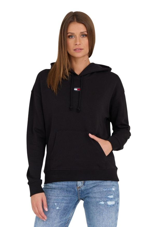 Tommy Jeans - TOMMY JEANS Czarna damska bluza z kapturem. Typ kołnierza: kaptur. Kolor: czarny