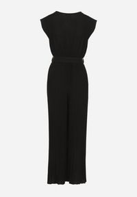 Born2be - Czarny Kombinezon o Kopertowym Kroju z Plisami i Paskiem w Talii Salivania. Okazja: na ślub cywilny, na imprezę, na wesele, na studniówkę. Kolor: czarny. Styl: klasyczny, elegancki #2