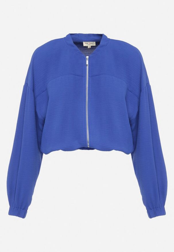 Born2be - Niebieska Bluza o Fasonie Zasuwanej Cienkiej Bomberki Ninoria. Kolor: niebieski. Długość rękawa: długi rękaw. Długość: długie. Styl: sportowy