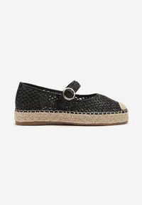 Renee - Czarne Espadryle z Plecionki z Ozdobnym Noskiem Sprzączką i Wkładką ze Skóry Eranwena. Okazja: na co dzień. Zapięcie: sprzączka. Kolor: czarny. Materiał: skóra. Wzór: aplikacja. Sezon: lato. Styl: elegancki, casual #3