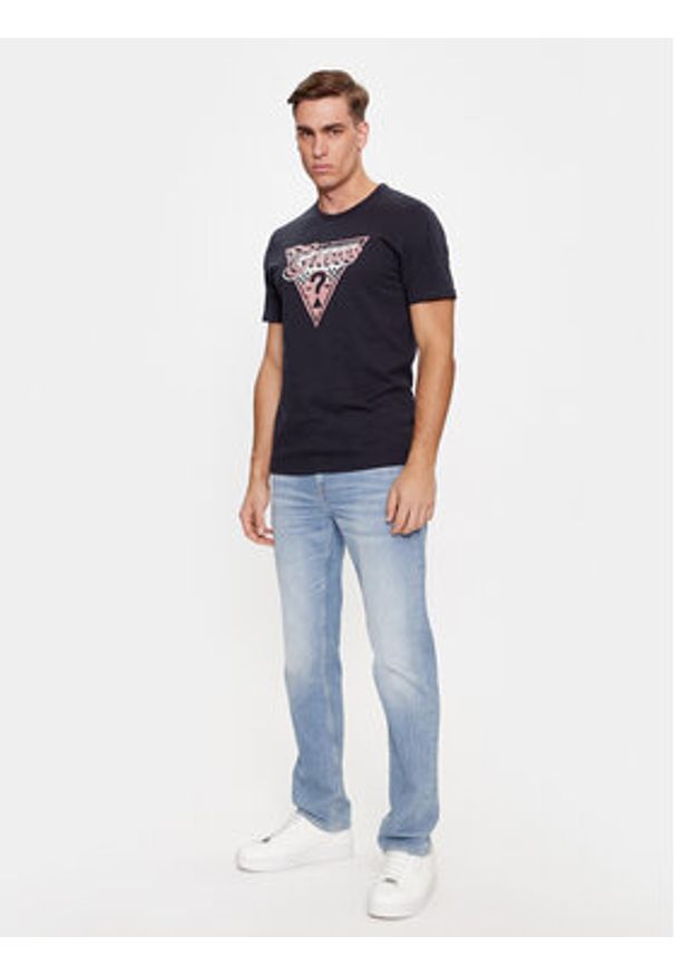 Guess T-Shirt M4RI06 I3Z14 Granatowy Slim Fit. Kolor: niebieski. Materiał: bawełna