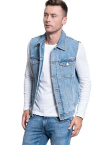 Mustang - MĘSKI BEZRĘKAWNIK JEANSOWY MUSTANG BIKER VEST 1009610 5000 210. Materiał: jeans. Długość rękawa: bez rękawów #5