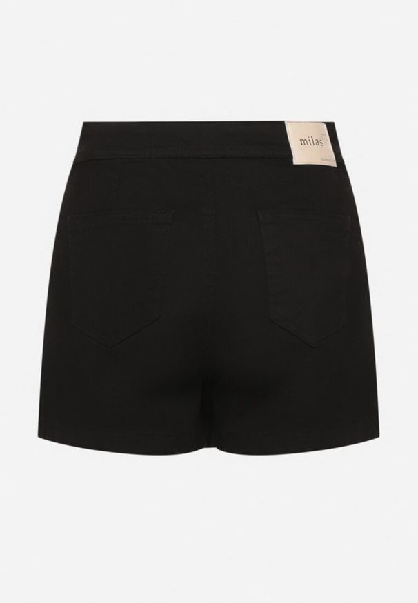 Born2be - Czarne Spódnico-Szorty Jeansowe z Zakładką z Guzikami Vivirene. Okazja: na co dzień. Kolor: czarny. Materiał: jeans. Styl: klasyczny, elegancki, casual