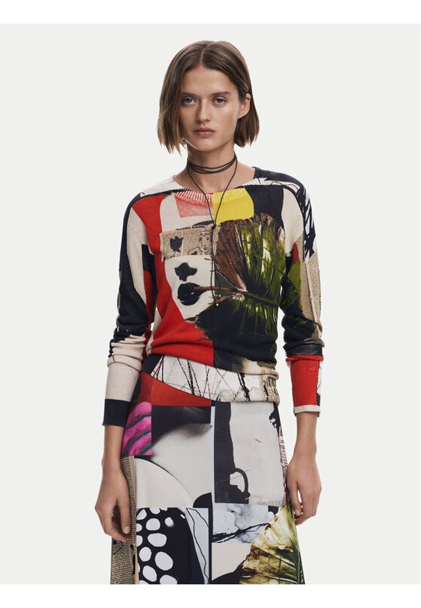 Desigual Sweter Collagelacro 25SWJF27 Kolorowy Regular Fit. Materiał: wiskoza. Wzór: kolorowy