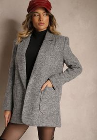 Renee - Czarno-Biała Marynarka Bez Zapięć Wyposażona w Poduszki w Ramionach i Kieszenie Avalira. Kolor: czarny. Materiał: dzianina