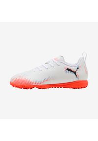 Buty piłkarskie dla dzieci Puma Future.8 Play TT Turf. Kolor: czerwony, biały, wielokolorowy. Materiał: lycra. Szerokość cholewki: normalna. Sport: piłka nożna