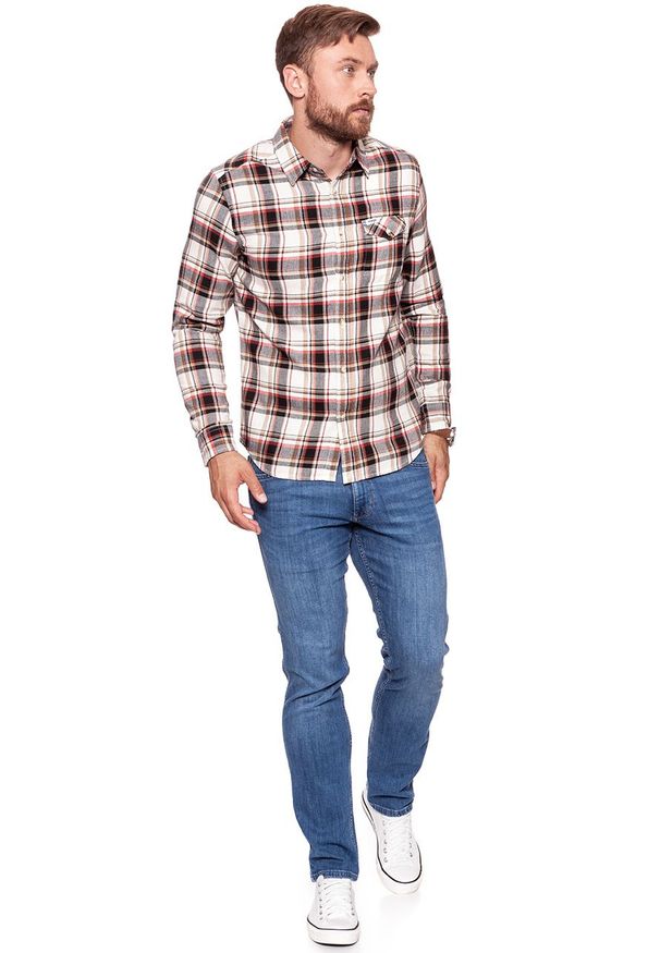 Wrangler - KOSZULA WRANGLER LS 1PKT FLAP SHIRT RED W5932SN47 112129736. Wzór: kratka