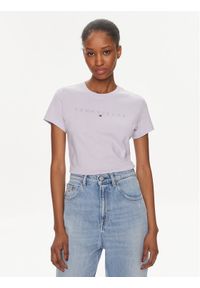 Tommy Jeans T-Shirt Tonal Linear DW0DW17827 Fioletowy Slim Fit. Kolor: fioletowy. Materiał: bawełna