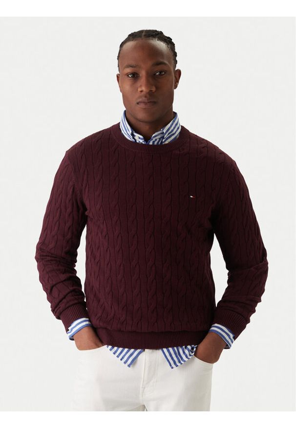 TOMMY HILFIGER - Tommy Hilfiger Sweter MW0MW33132 Bordowy Regular Fit. Kolor: czerwony. Materiał: bawełna