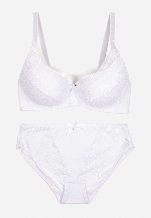 Born2be - Biały Koronkowy Komplet Usztywniany Biustonosz oraz Figi Nevelle. Kolor: biały. Materiał: koronka