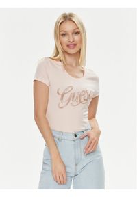 Guess T-Shirt W4GI30 J1314 Różowy Slim Fit. Kolor: różowy. Materiał: bawełna #1