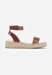 Renee - Brązowe Sandały VICES na Platformie z Plecionki z Szerokim Paskiem z Klamrą Jurelle. Okazja: na spacer. Zapięcie: klamry. Kolor: brązowy. Materiał: jeans, len. Wzór: haft. Sezon: lato. Obcas: na platformie. Styl: boho #8