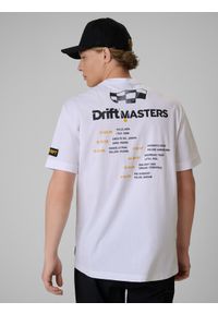 4f - 4F T-shirt loose z nadrukiem uniseks 4F x Drift Masters - biały M. Okazja: na co dzień. Kolor: biały. Materiał: bawełna, dzianina. Wzór: nadruk. Styl: street, casual, sportowy #1