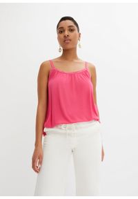 bonprix - Top shirtowy z koronkową tasiemką. Kolor: różowy. Materiał: koronka. Długość rękawa: na ramiączkach