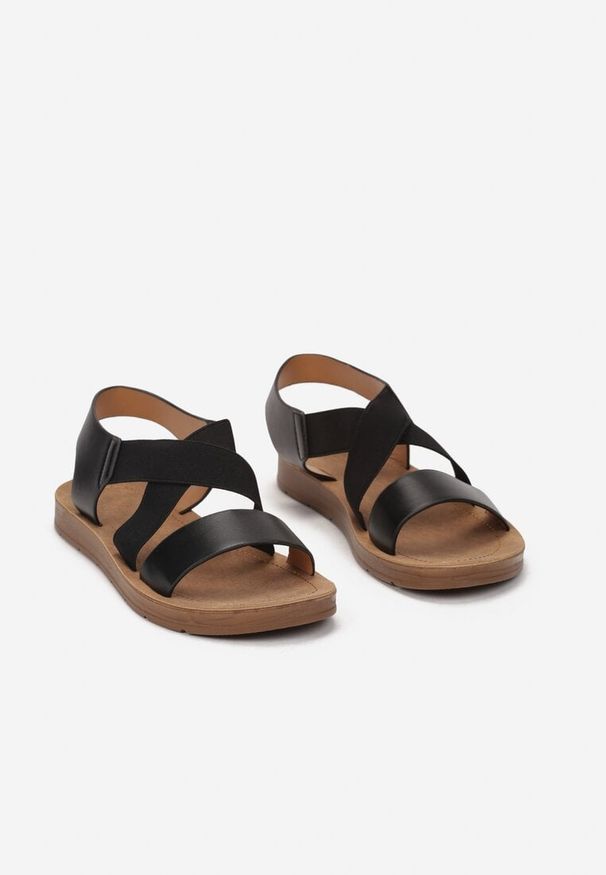 Born2be - Czarne Sandały Arteis. Zapięcie: bez zapięcia. Kolor: czarny. Materiał: guma. Wzór: aplikacja. Sezon: lato. Obcas: na platformie