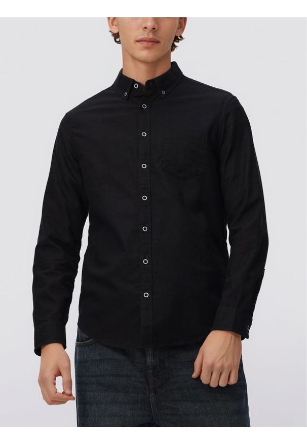 Reserved - Bawełniana koszula slim fit - czarny. Kolor: czarny. Materiał: bawełna