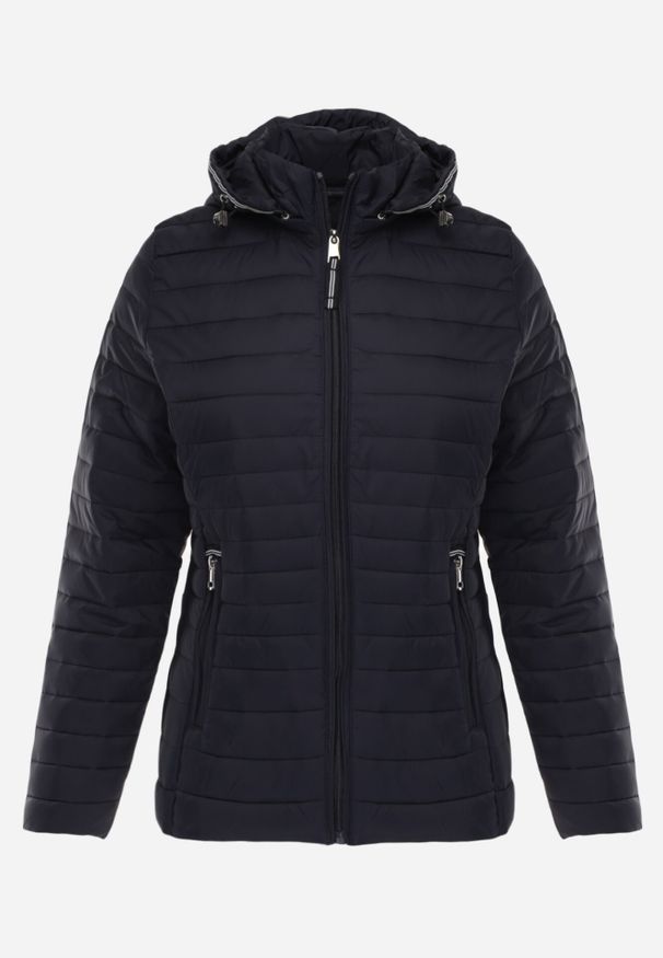 Born2be - Granatowa Pikowana Kurtka Przejściowa z Kapturem z Lamówką i Ściągaczami Zidara. Okazja: na spacer. Typ kołnierza: kaptur. Kolor: niebieski. Materiał: jeans, dresówka, poliester