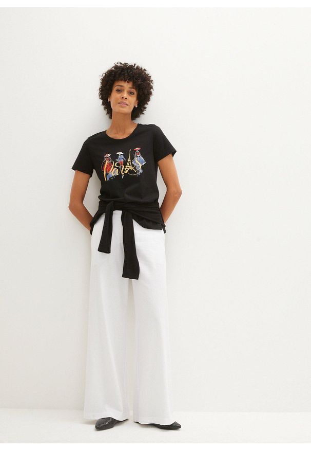 bonprix - Shirt z nadrukiem z przodu. Kolor: czarny. Wzór: nadruk. Styl: klasyczny