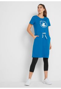 Sukienka shirtowa + legginsy (2 części), bawełna organiczna bonprix niebieski morski - czarny. Kolor: niebieski. Materiał: bawełna. Styl: sportowy #4
