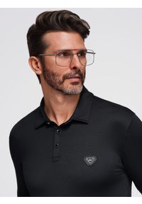 Ombre Clothing - Polo koszulka z długim rękawem zapinana na eleganckie, brandowane guziki – czarna V1 - Rozmiar: XXL. Okazja: na co dzień. Typ kołnierza: polo. Kolor: czarny. Materiał: nylon, elastan, skóra, dzianina. Długość rękawa: długi rękaw. Długość: długie. Styl: elegancki