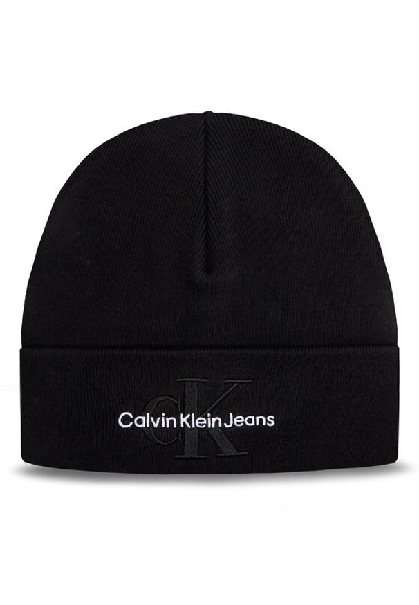 Calvin Klein Jeans Czapka Monologo Embro Beanie K60K611254 Czarny. Kolor: czarny. Materiał: bawełna