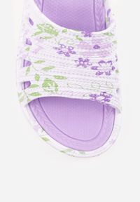 Born2be - Biało-Fioletowe Klapki Piankowe Basenowe na Grubej Podeszwie Mephistae. Okazja: na co dzień. Kolor: biały. Materiał: len, dresówka. Sezon: lato. Styl: wakacyjny, casual #7