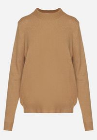 Born2be - Ciemnobeżowy Klasyczny Sweter z Wełną Mailira. Okazja: na co dzień, do pracy. Kolor: beżowy. Materiał: wełna. Styl: klasyczny #7