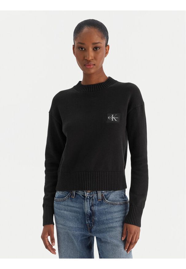 Calvin Klein Jeans Sweter Ck Embro Badge LV047D351G Czarny Regular Fit. Kolor: czarny. Materiał: bawełna