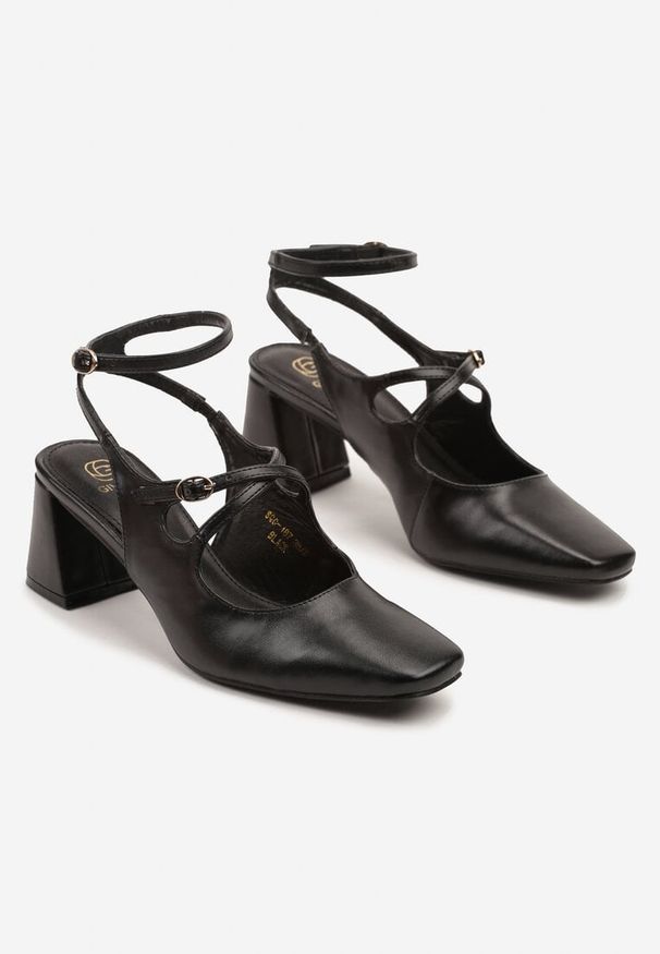 Born2be - Czarne Sandały na Słupku w Stylu Mary Jane z Paseczkami Tirozia. Okazja: na co dzień. Kolor: czarny. Obcas: na słupku. Styl: elegancki, casual