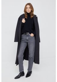 Calvin Klein płaszcz wełniany kolor czarny przejściowy. Okazja: na co dzień. Kolor: czarny. Materiał: wełna. Styl: casual, klasyczny #2