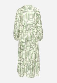 Born2be - Zielona Rozkloszowana Sukienka Koszulowa z Wiskozą w Geometryczny Wzór Alineria. Okazja: na co dzień. Kolor: zielony. Materiał: wiskoza. Wzór: geometria. Typ sukienki: koszulowe. Styl: klasyczny, casual, elegancki #6
