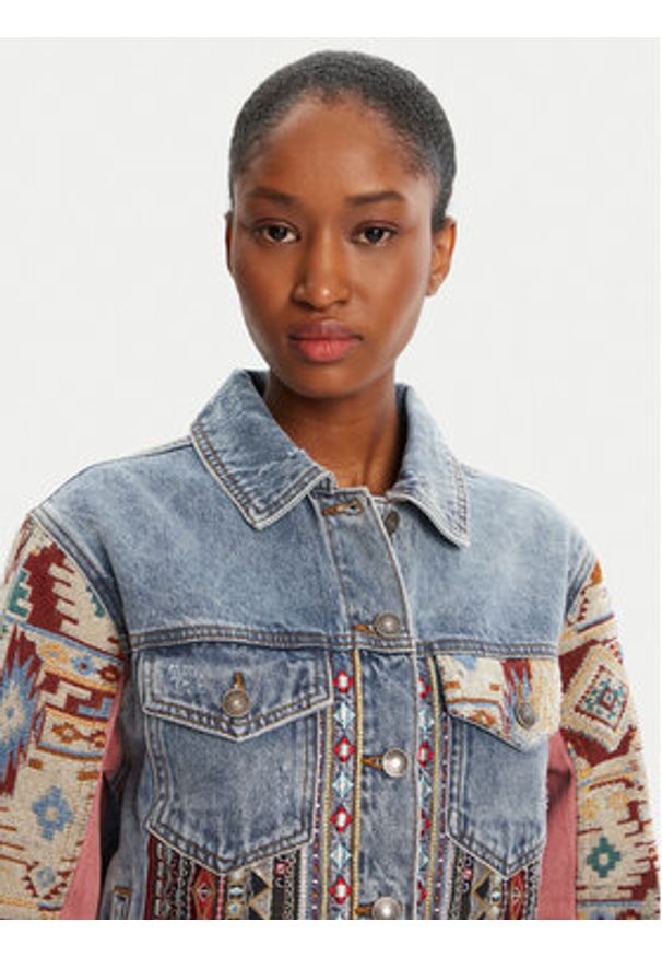 Desigual Kurtka jeansowa Boho 25WWED10 Kolorowy Regular Fit. Materiał: bawełna. Wzór: kolorowy. Styl: boho