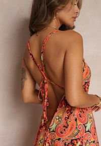 Renee - Pomarańczowa Rozkloszowana Sukienka z Wiskozy i Wiązaniem na Plecach Nshton. Kolor: pomarańczowy. Materiał: wiskoza #5