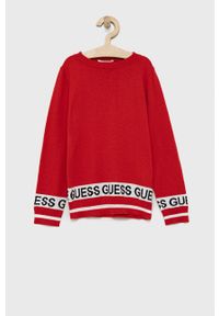 Guess - Sweter dziecięcy. Okazja: na co dzień. Kolor: czerwony. Materiał: dzianina. Styl: casual