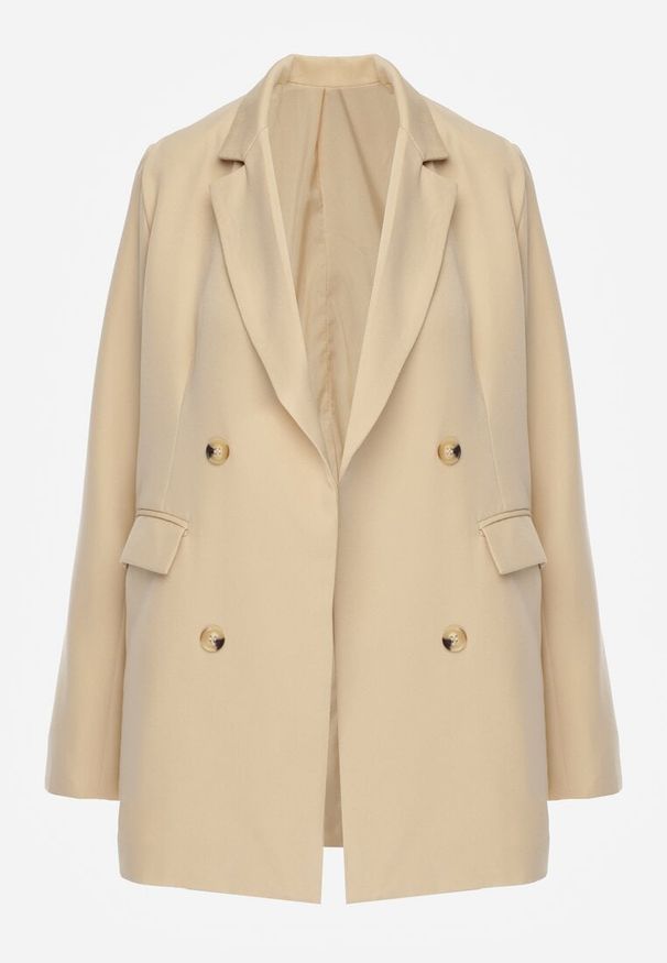 Renee - Beżowa Marynarka z Klapami Ruqae. Kolor: beżowy. Wzór: aplikacja