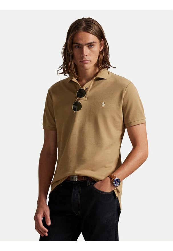 Polo Ralph Lauren Polo 710680784332 Beżowy Custom Slim Fit. Typ kołnierza: polo. Kolor: beżowy. Materiał: bawełna