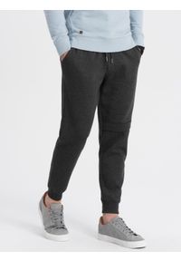 Ombre Clothing - Spodnie męskie dresowe z przeszyciem i zamkiem na nogawce - grafitowy melanż V2. Kolor: szary. Materiał: dresówka. Wzór: melanż #6