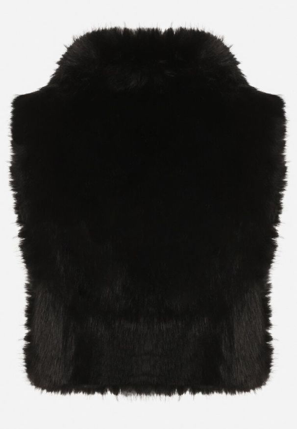 Born2be - Czarna Kamizelka Futerko z Szerokim Kołnierzem i Kieszeniami Nettisa. Okazja: na spotkanie biznesowe, do pracy, na co dzień. Typ kołnierza: golf. Kolor: czarny. Materiał: futro. Styl: elegancki, casual, klasyczny, biznesowy