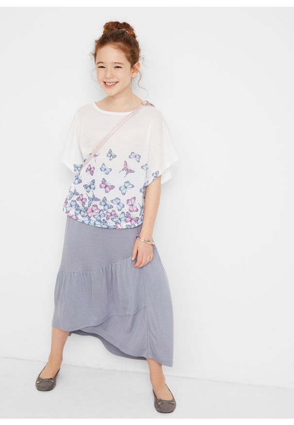 bonprix - Shirt plażowy dziewczęcy. Okazja: na plażę. Kolor: biały. Materiał: materiał. Wzór: nadruk. Styl: elegancki