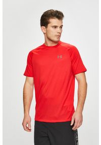 Under Armour t-shirt treningowy Tech 2.0 kolor czerwony gładki. Kolor: czerwony. Materiał: skóra, materiał. Długość rękawa: raglanowy rękaw. Wzór: gładki #1