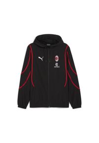 Puma - Męska tkana kurtka przedmeczowa z tkaniny AC Milan PUMA Black For All Time Red. Kolor: czerwony, wielokolorowy, czarny. Materiał: tkanina #1