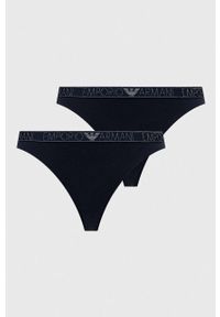 Emporio Armani Underwear stringi 2-pack kolor granatowy. Kolor: niebieski. Materiał: materiał