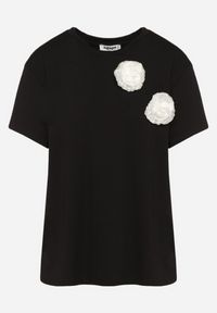 Born2be - Czarny T-shirt z Bawełny z Aplikacją 3D w Kształcie Kwiatu Risandra. Okazja: na co dzień. Typ kołnierza: dekolt w kształcie V. Kolor: czarny. Materiał: bawełna. Wzór: aplikacja, kwiaty. Styl: casual, klasyczny #4