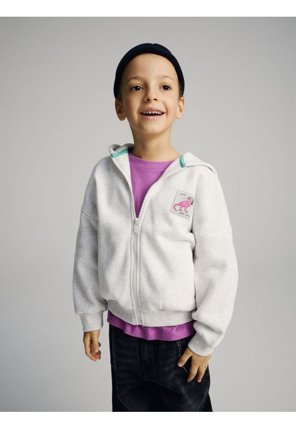 Reserved - Bluza oversize z kapturem - jasnoszary. Typ kołnierza: kaptur. Kolor: szary. Materiał: dzianina, bawełna