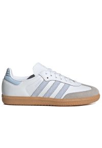 Adidas - Buty młodzieżowe adidas Originals Samba OG J JQ2019 - białe. Okazja: na co dzień. Zapięcie: sznurówki. Kolor: biały. Materiał: zamsz, syntetyk, guma, skóra. Szerokość cholewki: normalna #1
