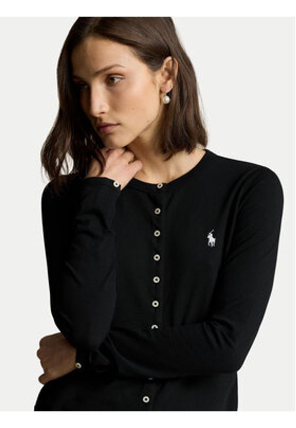 Polo Ralph Lauren Kardigan 211941175002 Czarny Slim Fit. Typ kołnierza: polo. Kolor: czarny. Materiał: bawełna